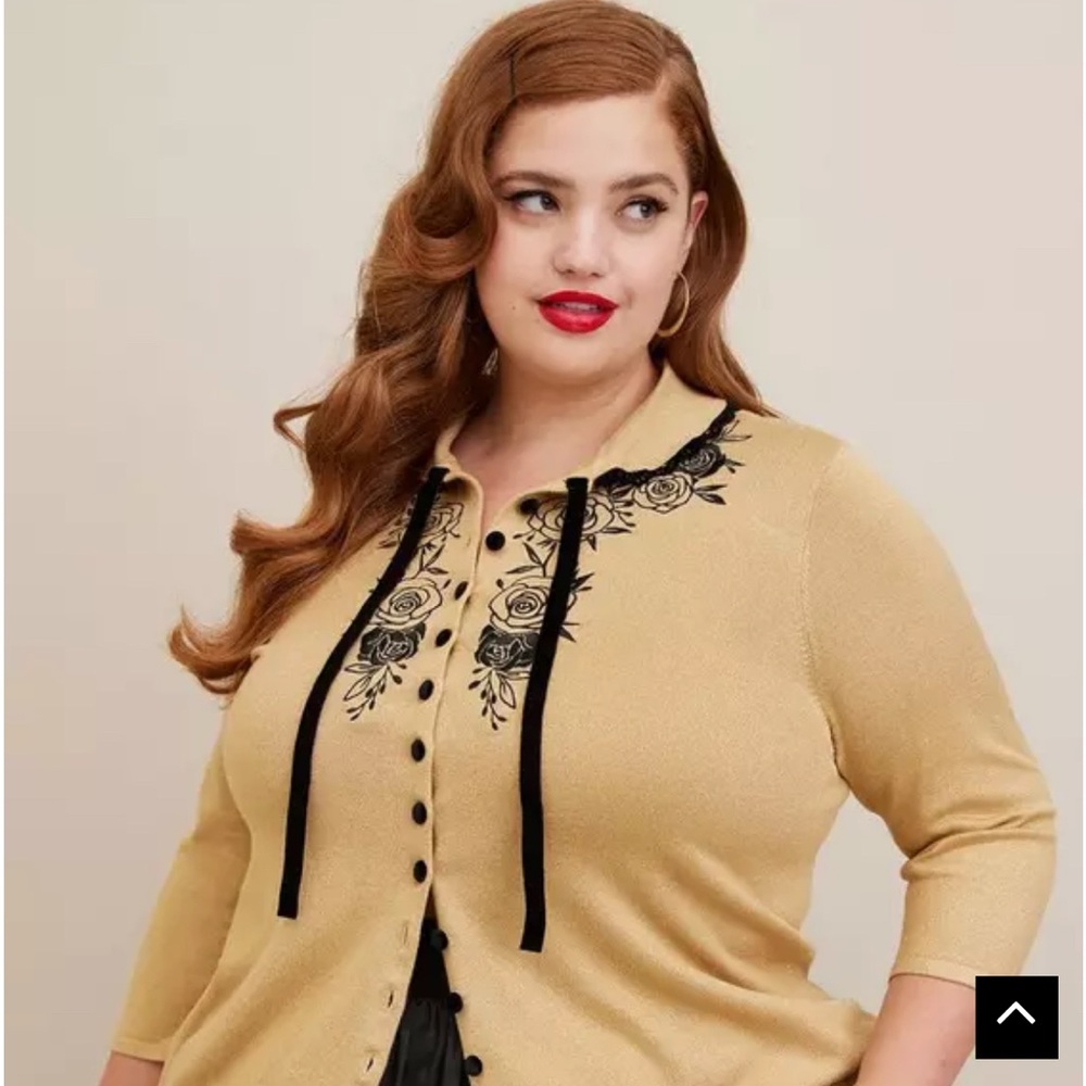Torrid Black and Tan Lace Trim Cardigan